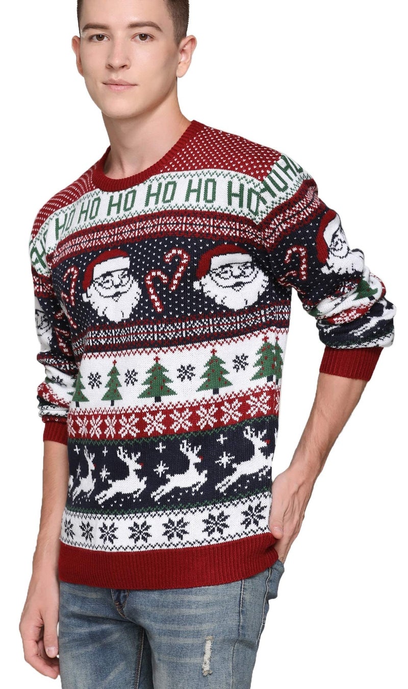 *daisysboutique* Men's Ugly Christmas Sweater Rudolph Reindeer Holiday Festive Knitted Cardigan Cute Pullover Jumper (XXX Large, Santa&Cane Stripe) - Image 3